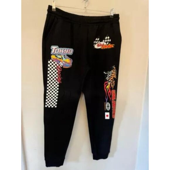 Fresh Laundry Sweatpants Women's Men’s Black Fleece Tokyo Racing Elastic Waist - Picture 1 of 5